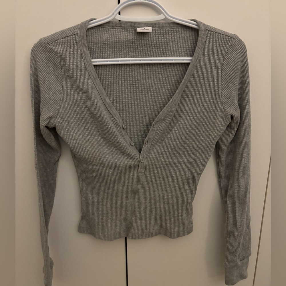 TNA Waffle Long Sleeve Button Henley Top - Light Gray